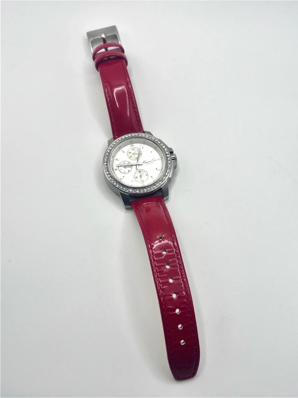 Kenneth Cole Women's Silver Dial Watch with Red Patent Leather Strap